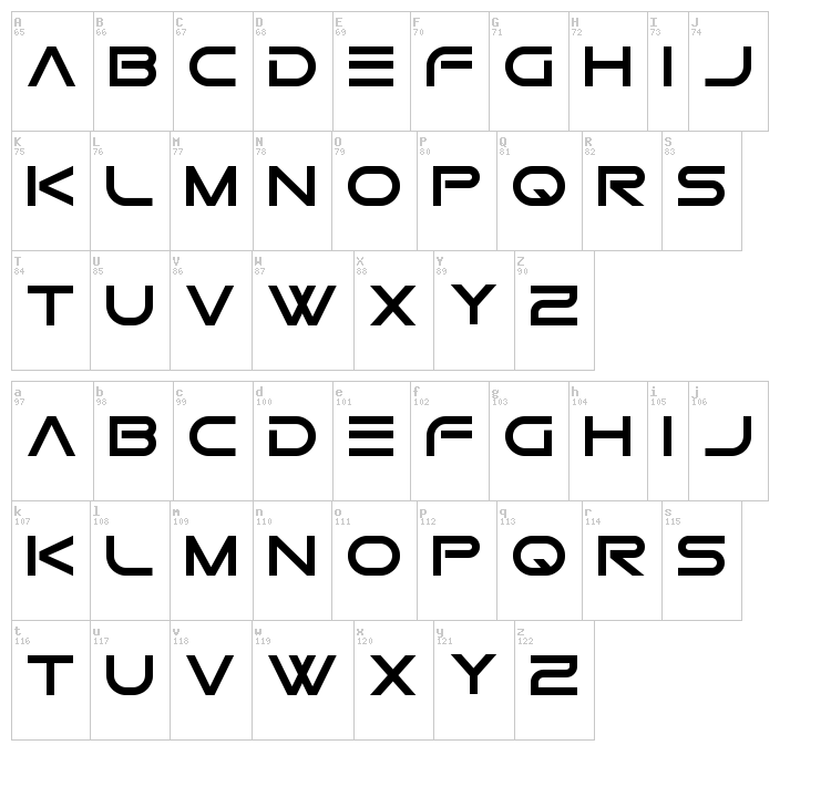 Gtek Nova font map